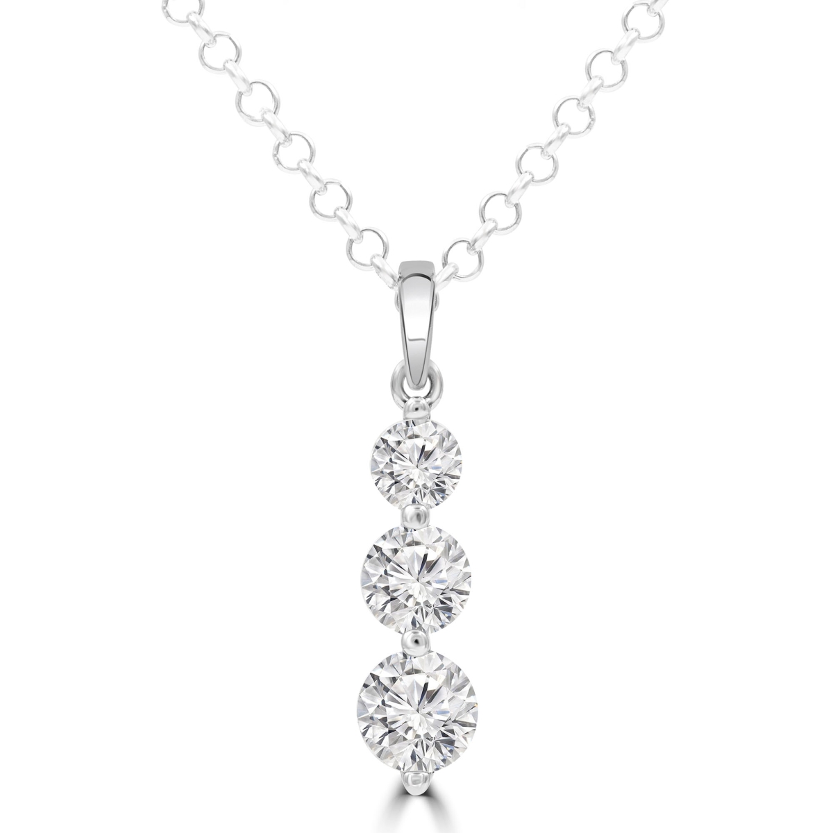 MD210270 1.5 CTW Round Diamond Three-Stone Pendant Necklace in 14K White Gold