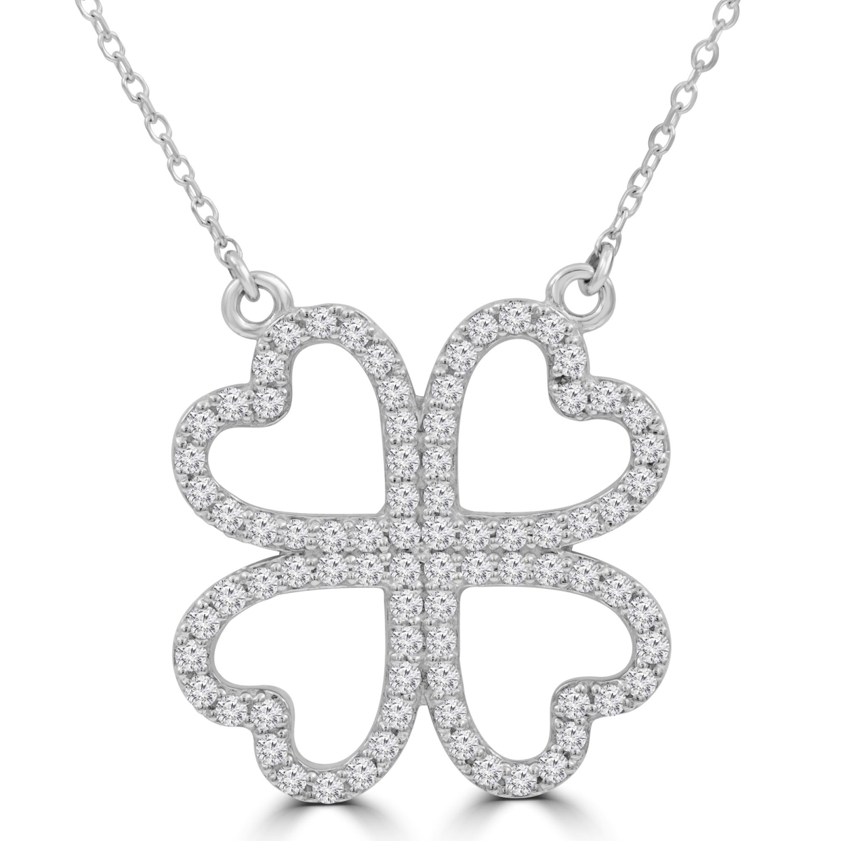 MD210274 0.5 CTW Round Diamond Four-Heart Clover Necklace in 14K White Gold