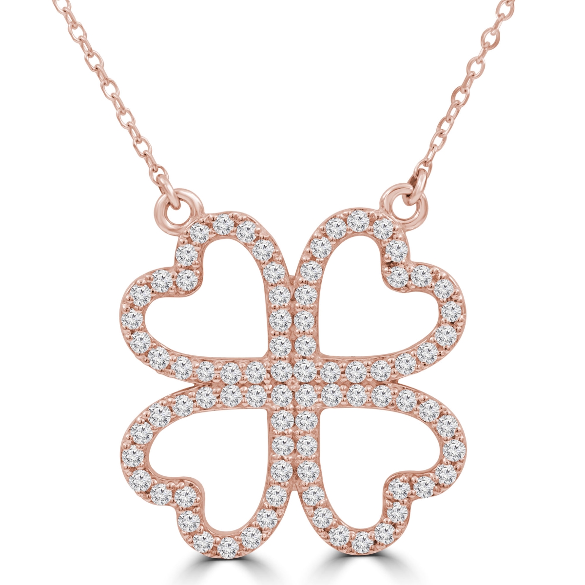 MD210278 0.5 CTW Round Diamond Four-Heart Clover Necklace in 14K Rose Gold