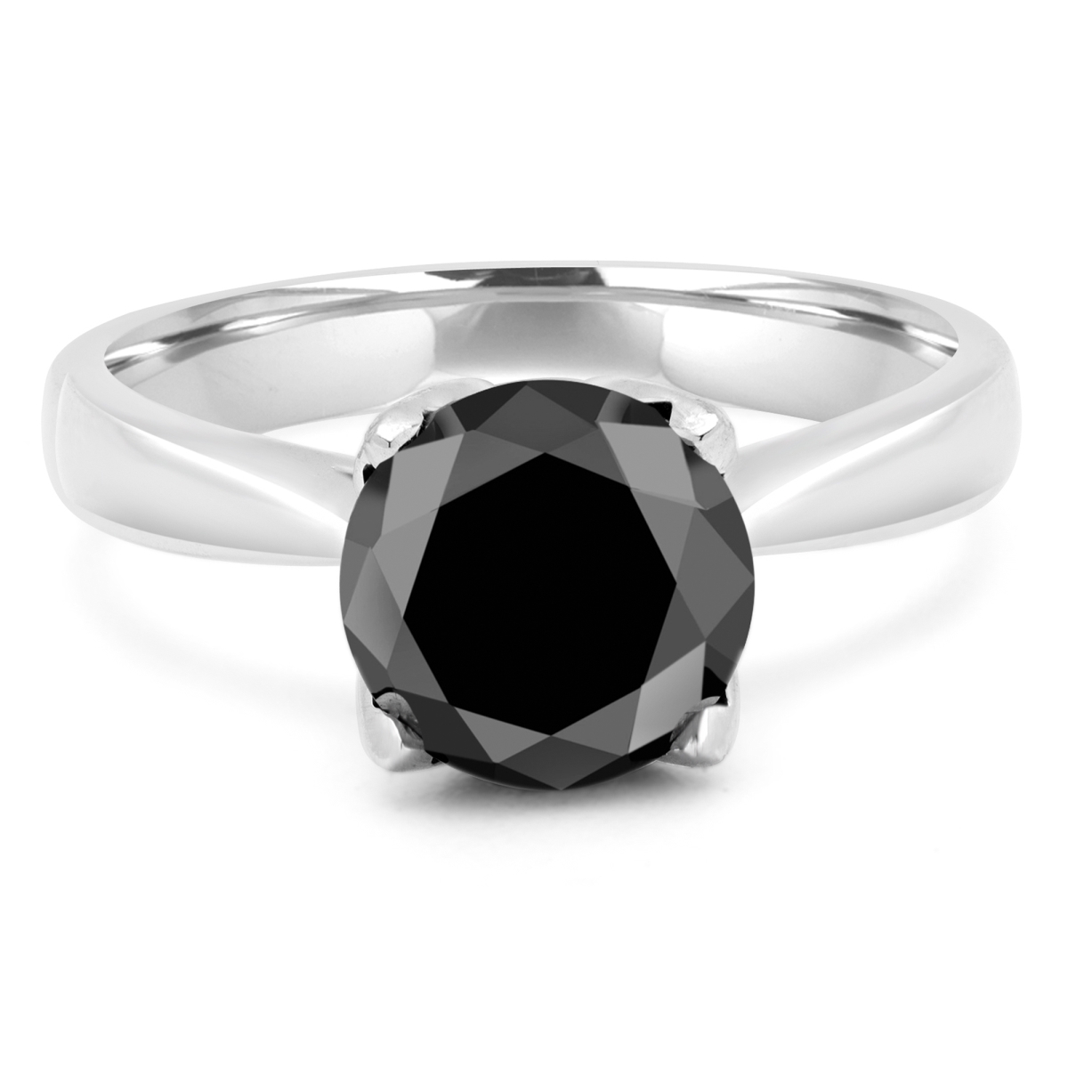 MD210336-3 2.13 CT Round Black Diamond Solitaire Engagement Ring in 14K White Gold - Size 3 -  Majesty Diamonds