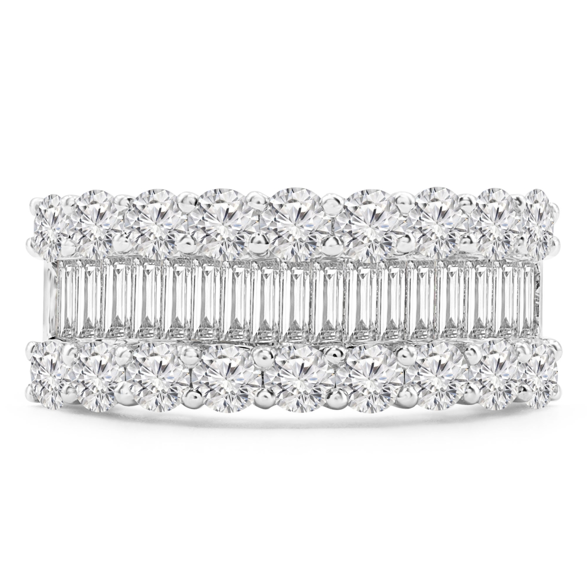 Picture of Majesty Diamonds MD210001-3 2.1 CTW Baguette Diamond Three-Row Cocktail Ring in 18K White Gold - Size 3