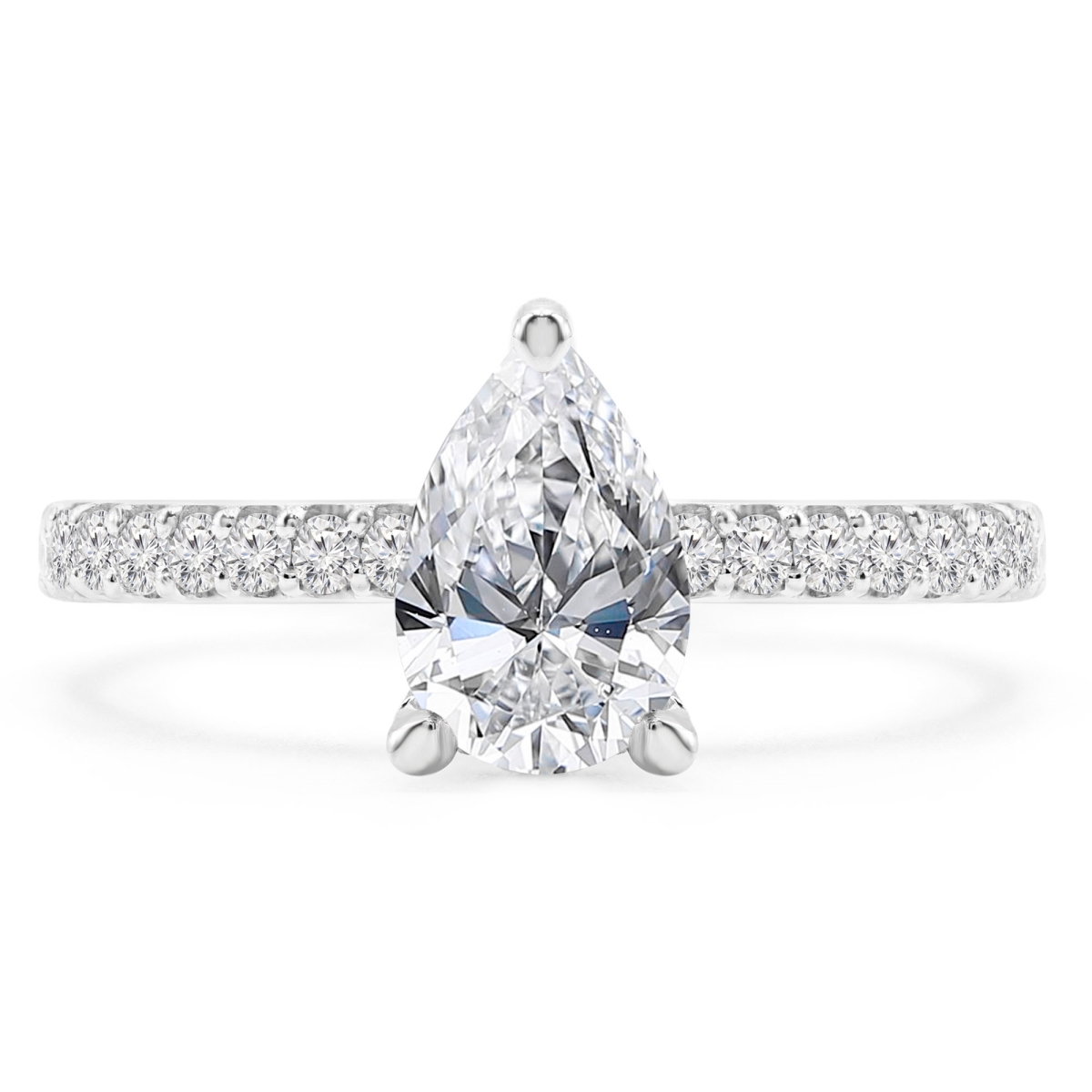 MD210010-5.5 1.6 CTW Pear Diamond 0.75 Way Solitaire Engagement Ring with Accents in 14K White Gold - Size 5.5