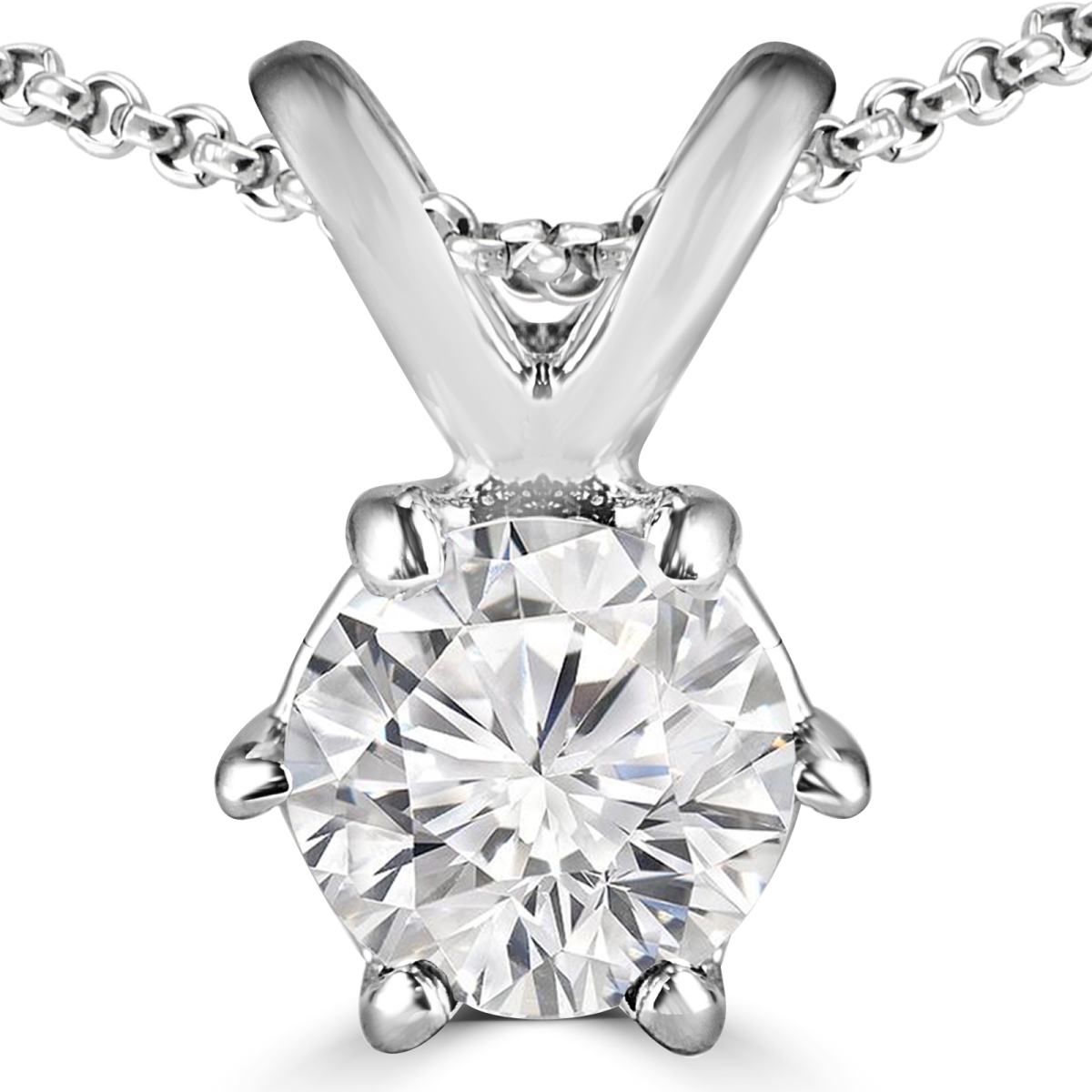 0.16 CT Round Diamond Solitaire Pendant Necklace in 14K White Gold