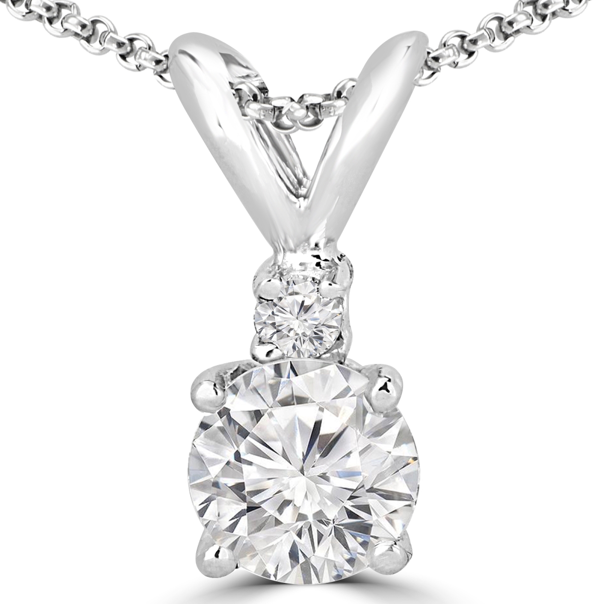MD210038 0.33 CTW Round Diamond Solitaire Pendant Necklace with Accents in 14K White Gold