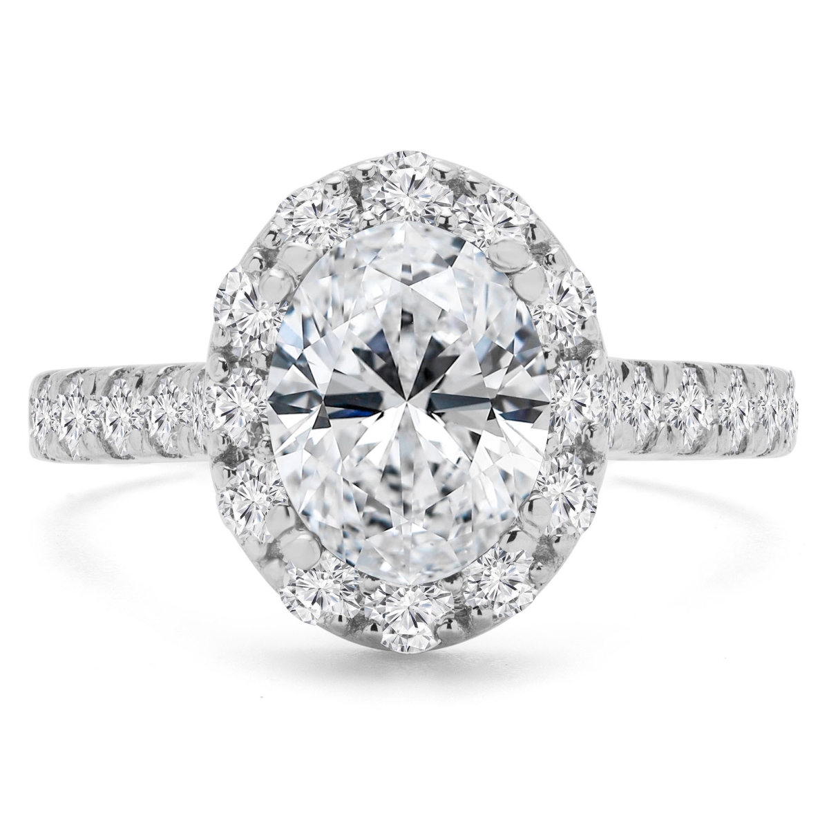 MD210092-4 2.33 CTW Oval Diamond Oval Halo Engagement Ring with Accents in 14K White Gold - Size 4