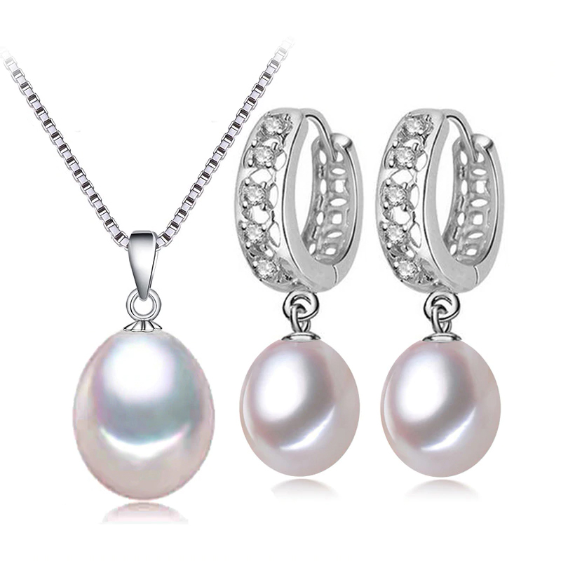 Picture of Majesty Diamonds MDS210084 Teardrop White Freshwater Pearl Drop&#44; Dangle Earrings & Pendant Set in 0.925 White Sterling Silver