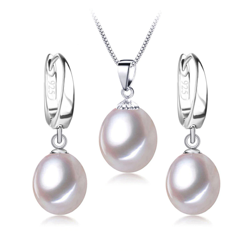 Picture of Majesty Diamonds MDS210085 Teardrop White Freshwater Pearl Drop&#44; Dangle Solitaire Earrings & Pendant Set in 0.925 White Sterling Silver