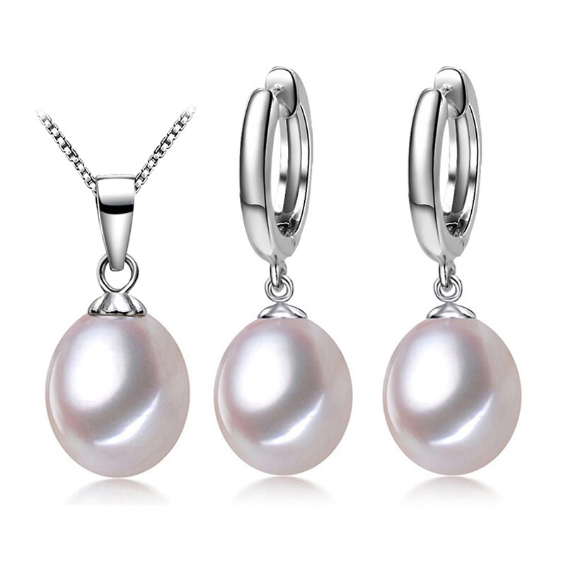 Picture of Majesty Diamonds MDS210087 Teardrop White Freshwater Pearl Drop&#44; Dangle Solitaire Earrings & Pendant Set in 0.925 White Sterling Silver