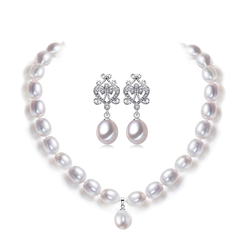 Picture of Majesty Diamonds MDS210088 Teardrop White Freshwater Pearl Drop&#44; Dangle Earrings & Pendant Set in 0.925 White Sterling Silver
