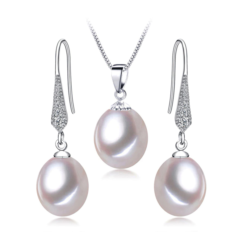 Picture of Majesty Diamonds MDS210091 Teardrop White Freshwater Pearl Drop&#44; Dangle Earrings & Pendant Set in 0.925 White Sterling Silver