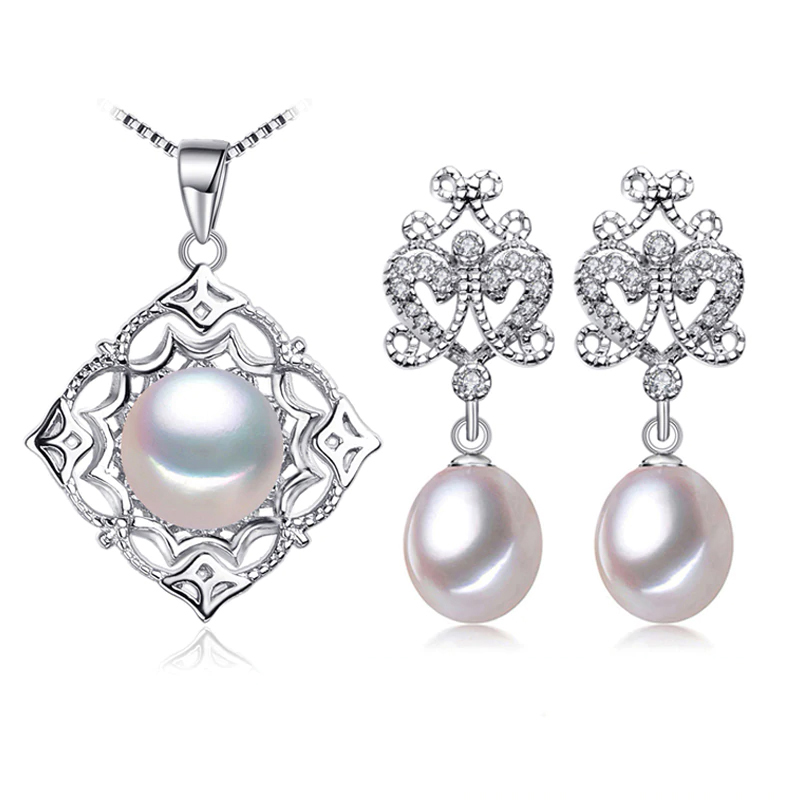 Picture of Majesty Diamonds MDS210094 Multi White Freshwater Pearl Drop&#44; Dangle Fancy Earrings & Pendant Set in 0.925 White Sterling Silver