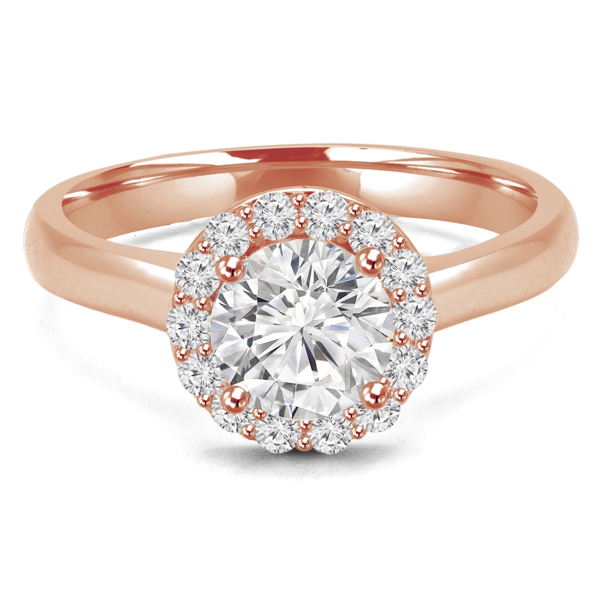 MD210389-9 0.66 CTW Round Diamond Cathedral Open Bridge Halo Engagement Ring in 14K Rose Gold - Size 9