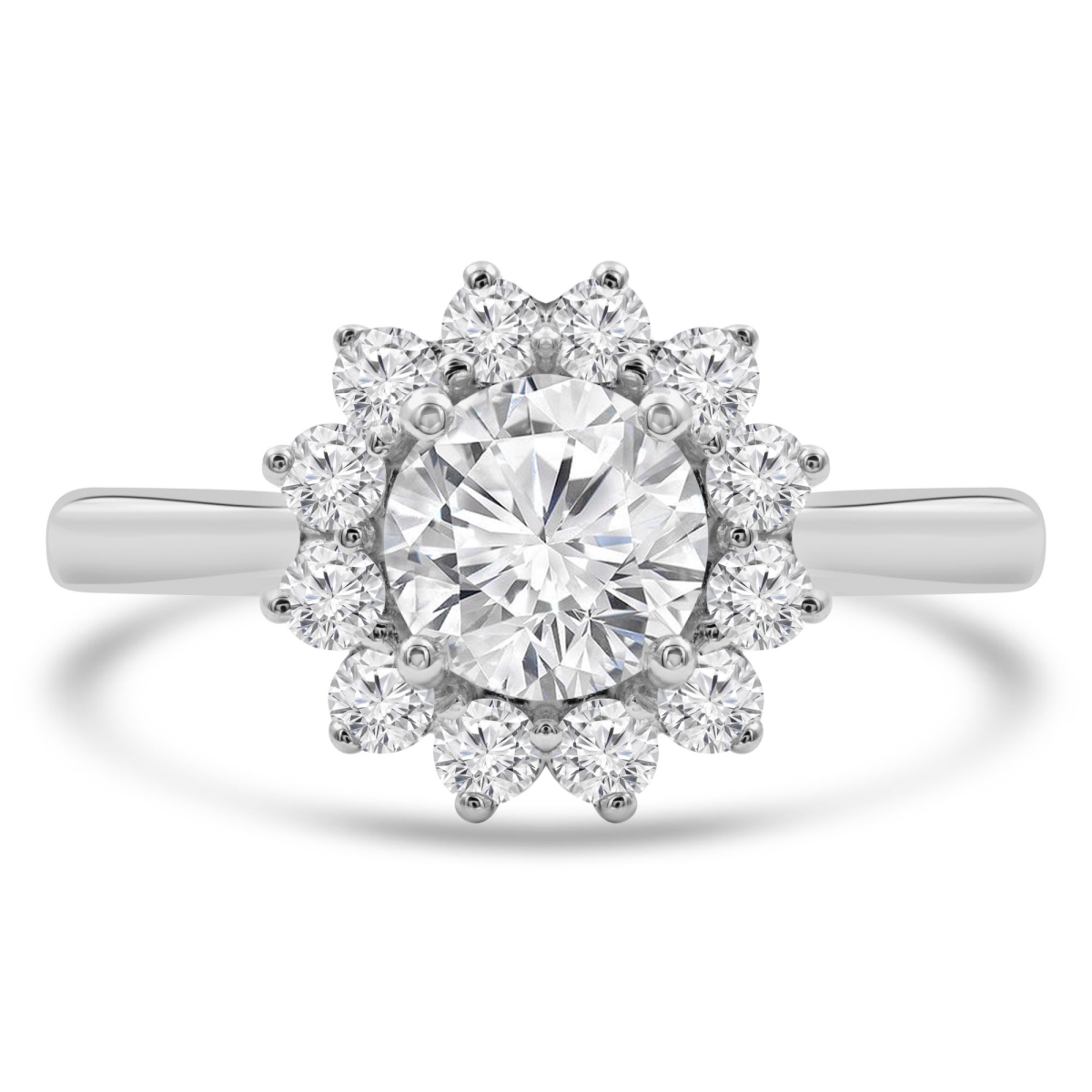MD210399-3 1.5 CTW Round Diamond Floral Halo Engagement Ring in 14K White Gold - Size 3