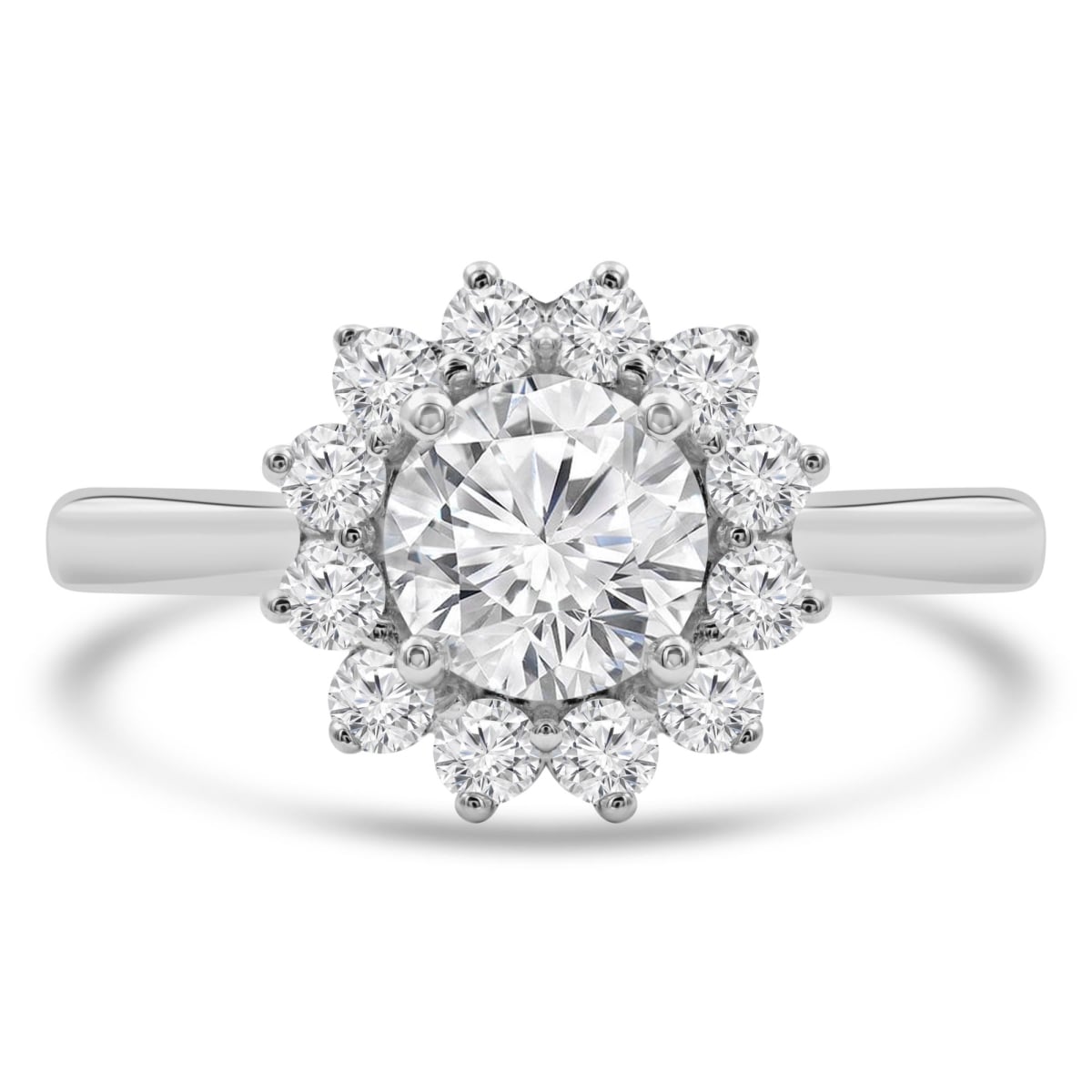 MD210399-4 1.5 CTW Round Diamond Floral Halo Engagement Ring in 14K White Gold - Size 4