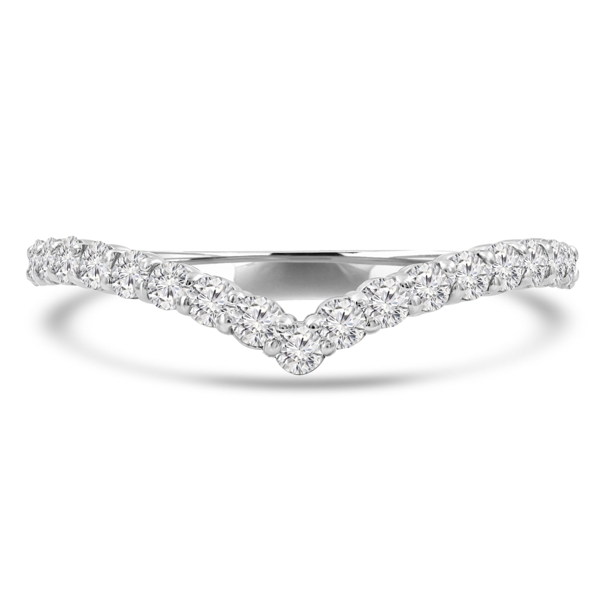 MD210416-9 0.5 CTW Round Diamond 0.75 Way V-Shaped Semi-Eternity Anniversary Wedding Band Ring in 14K White Gold - Size 9