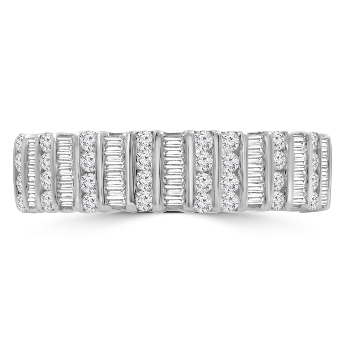 MDR210003-5.5 0.8 CTW Round Diamond Semi-Eternity Wedding Band Ring in 14K White Gold - Size 5.5