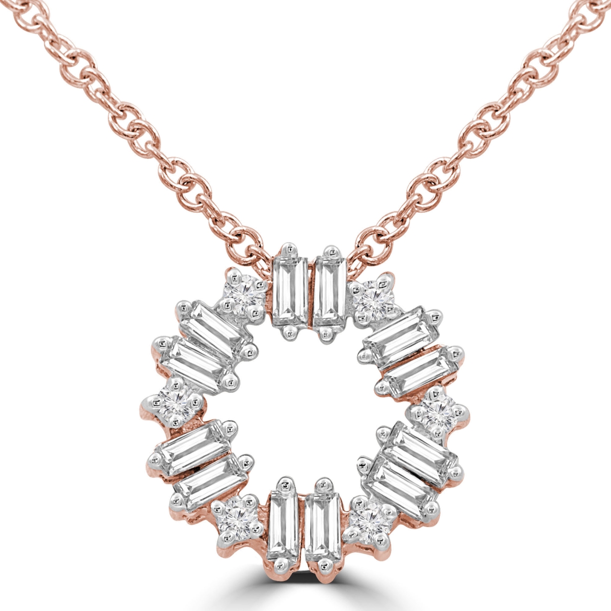 MDR210053 0.25 CTW Baguette Diamond Circle Necklace in 14K Rose Gold