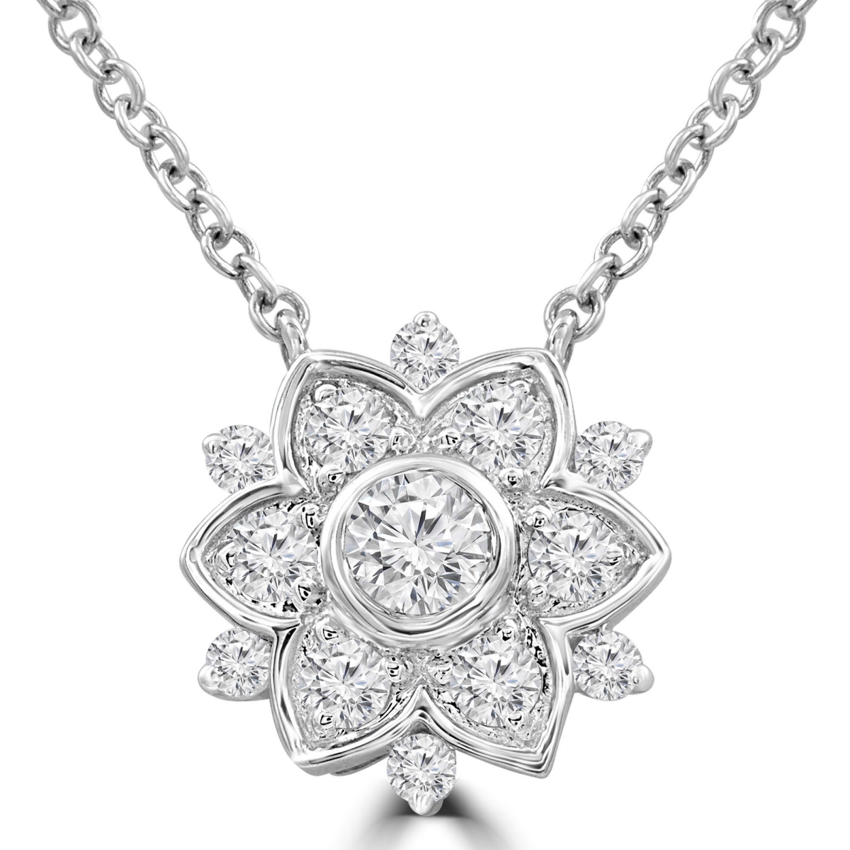 0.38 CTW Round Diamond Floral Necklace in 14K White Gold