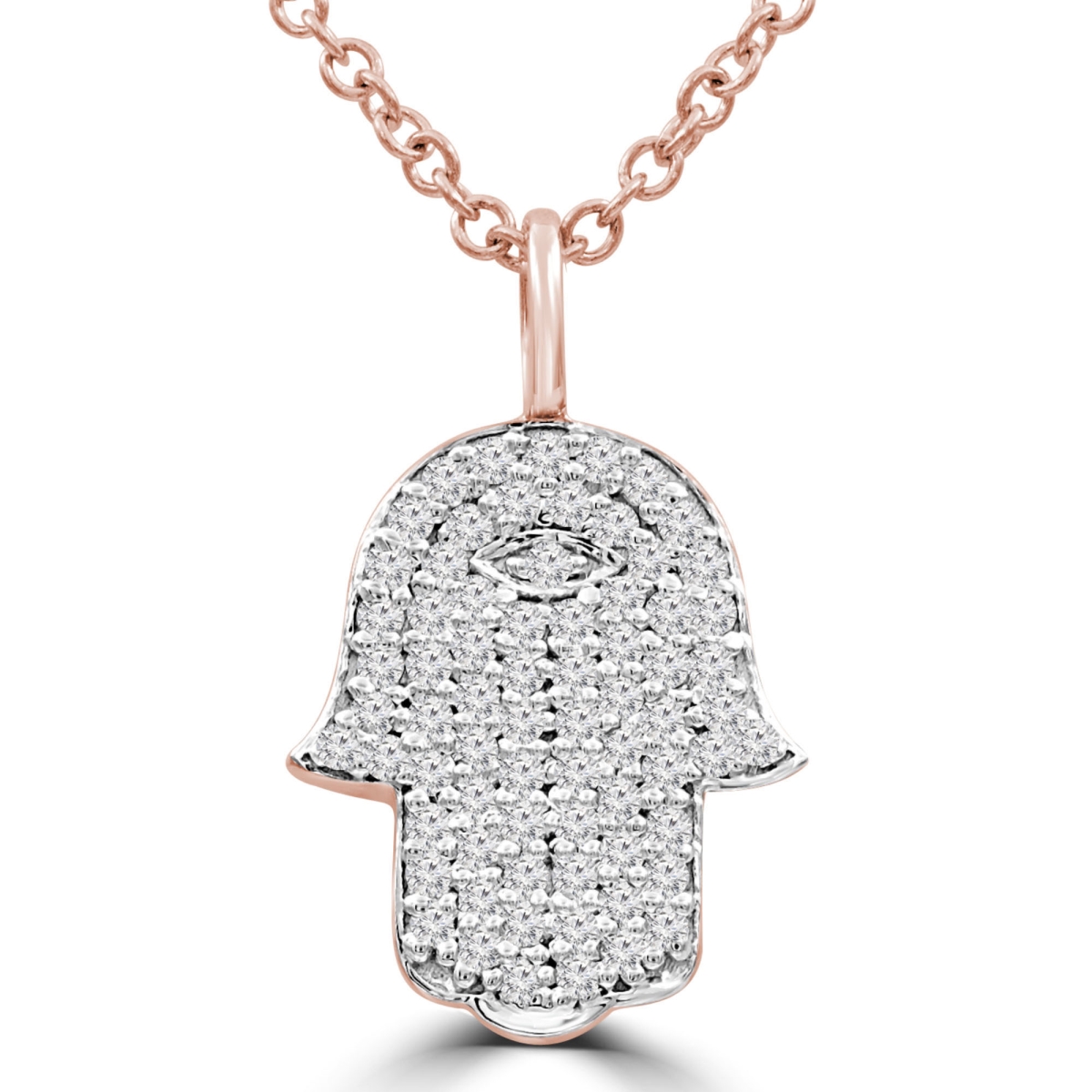MDR210059 0.2 CTW Round Diamond Hamsa Pendant Necklace in 14K Rose Gold