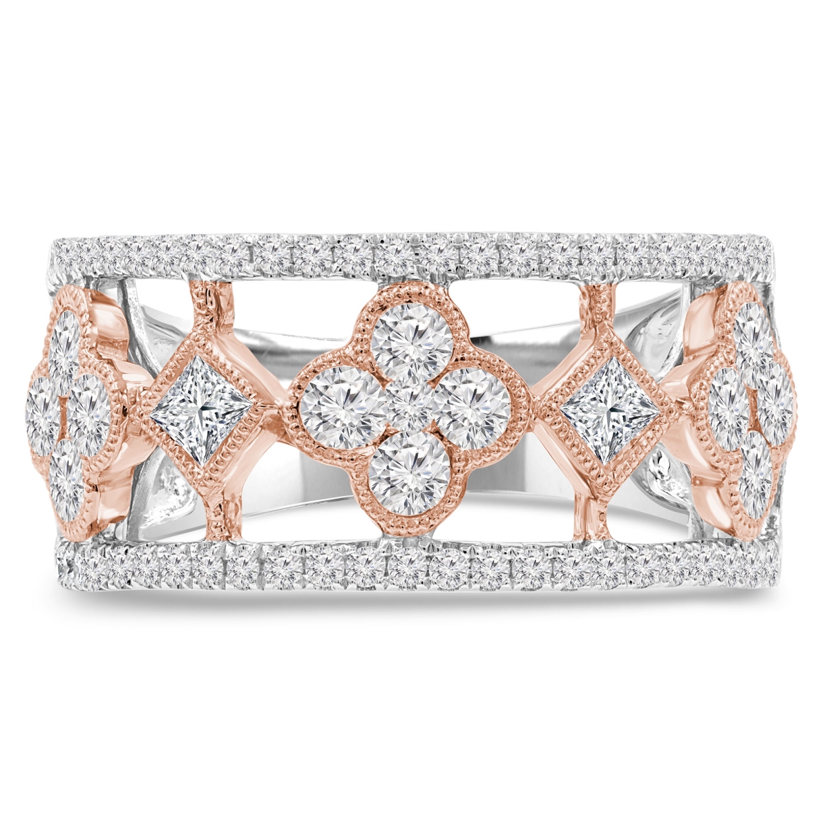 Picture of Majesty Diamonds MDR210138-3 1.13 CTW Princess Diamond Cocktail Ring in 14K Two-Tone Gold - Size 3