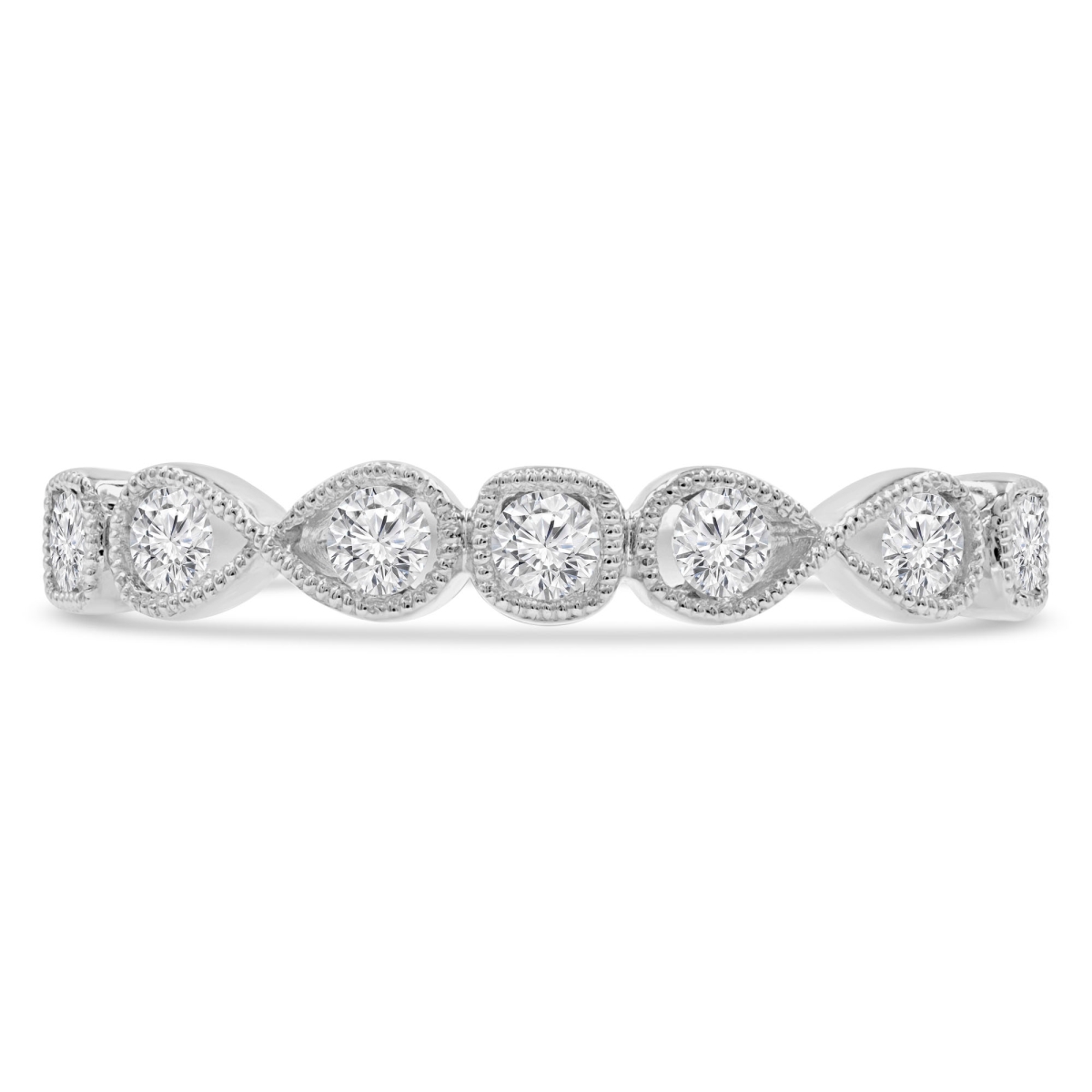 MDR210147-4.5 0.25 CTW Round Diamond Vintage Semi-Eternity Wedding Band Ring in 14K White Gold - Size 4.5