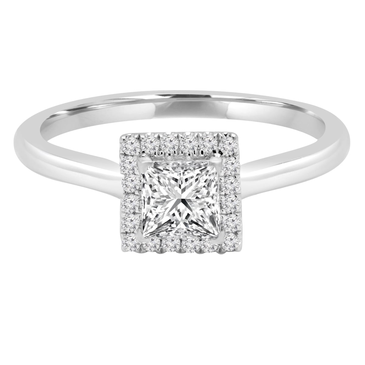 0.5 CTW Princess Diamond Princess Halo Engagement Ring in 18K White Gold - Size 6.5