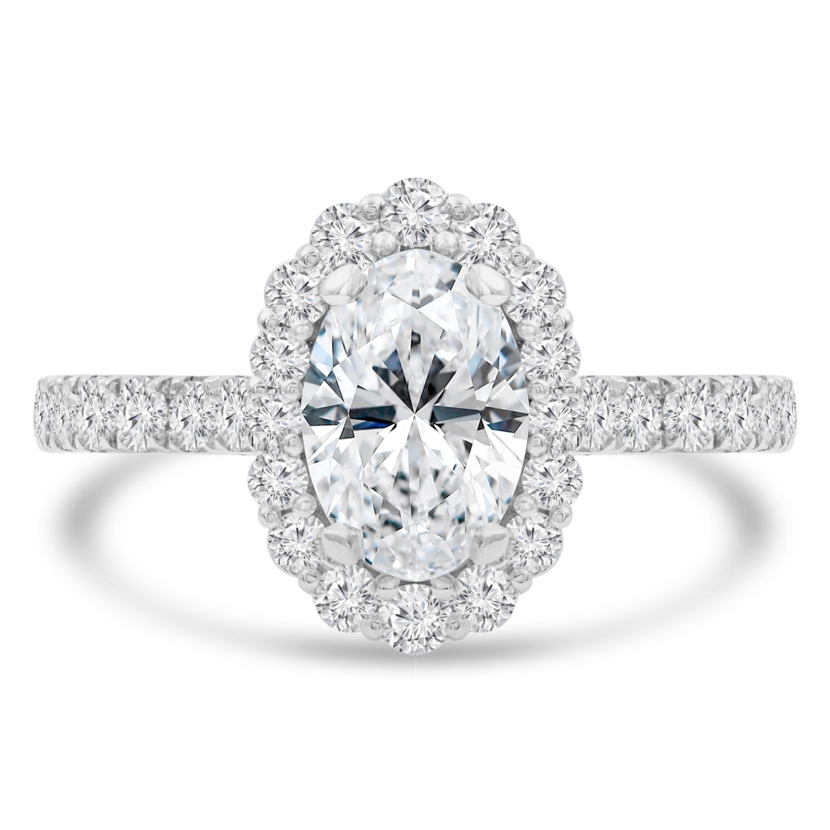 MD210240-4 1.66 CTW Oval Diamond Oval Halo Engagement Ring with Accents in 14K White Gold - Size 4
