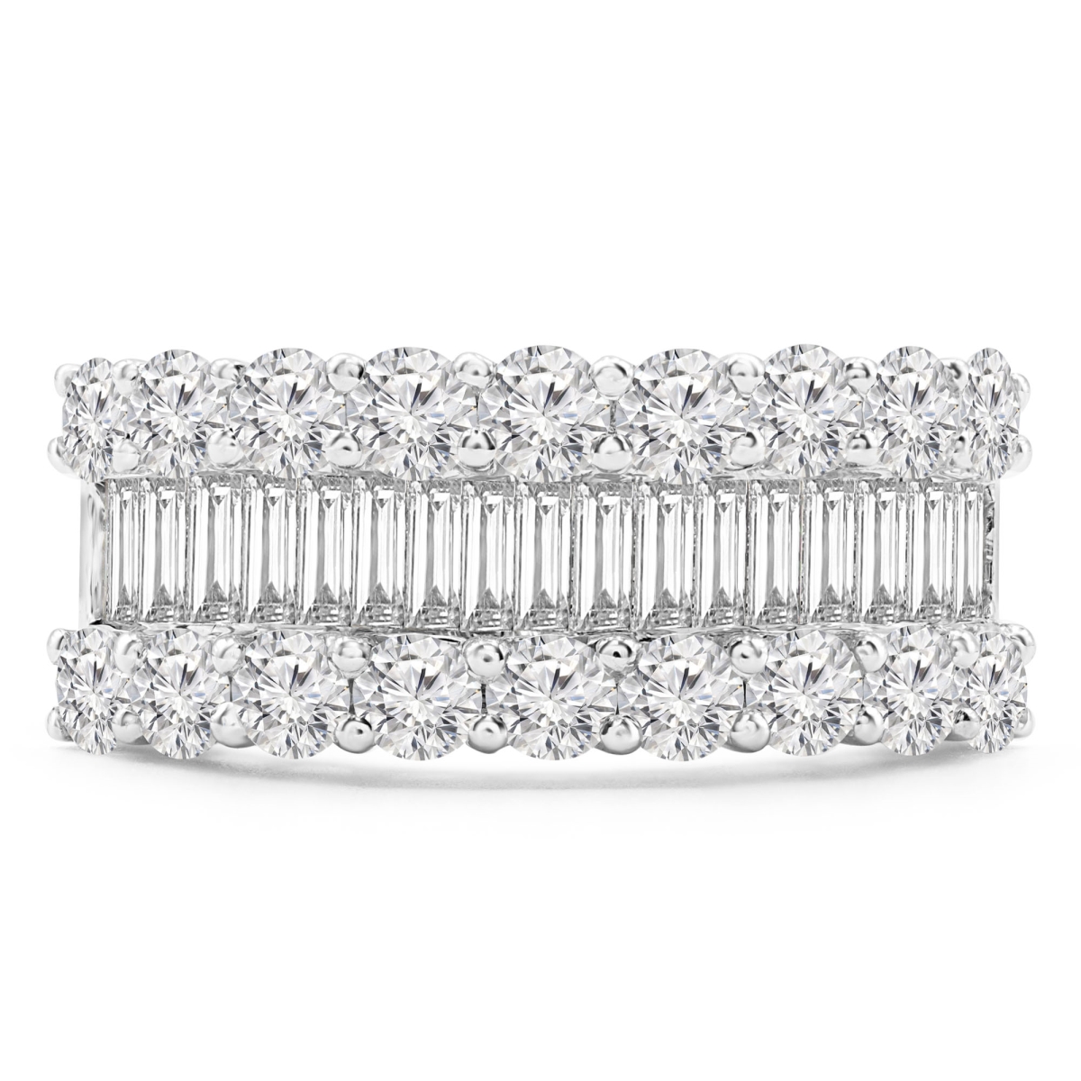 2.1 CTW Baguette Diamond Three-Row Cocktail Ring in 18K White Gold - Size 6