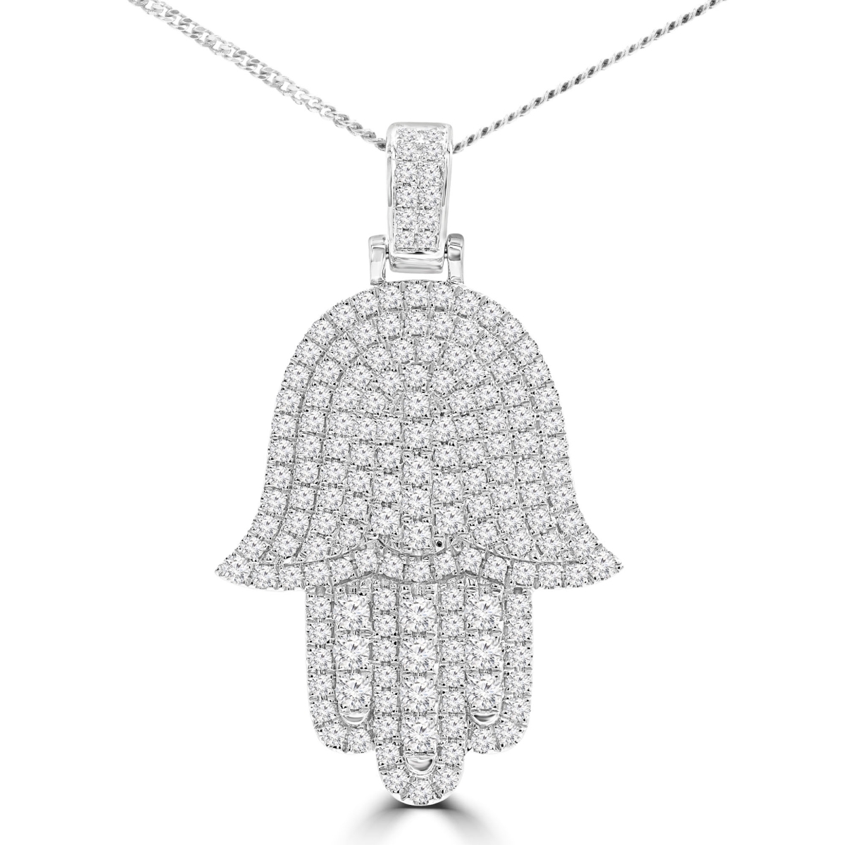 1.2 CTW Round Diamond Hamza Fancy Pendant Necklace in 18K White Gold