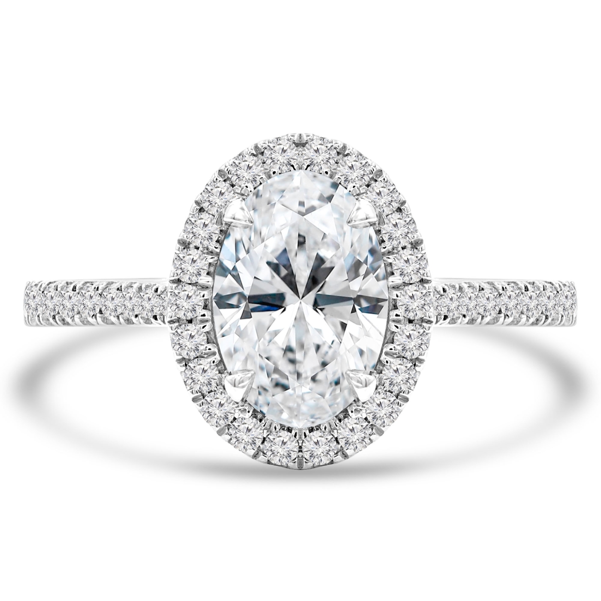 MD210093-4 1.25 CTW Oval Diamond Oval Halo Engagement Ring with Accents in 14K White Gold - Size 4