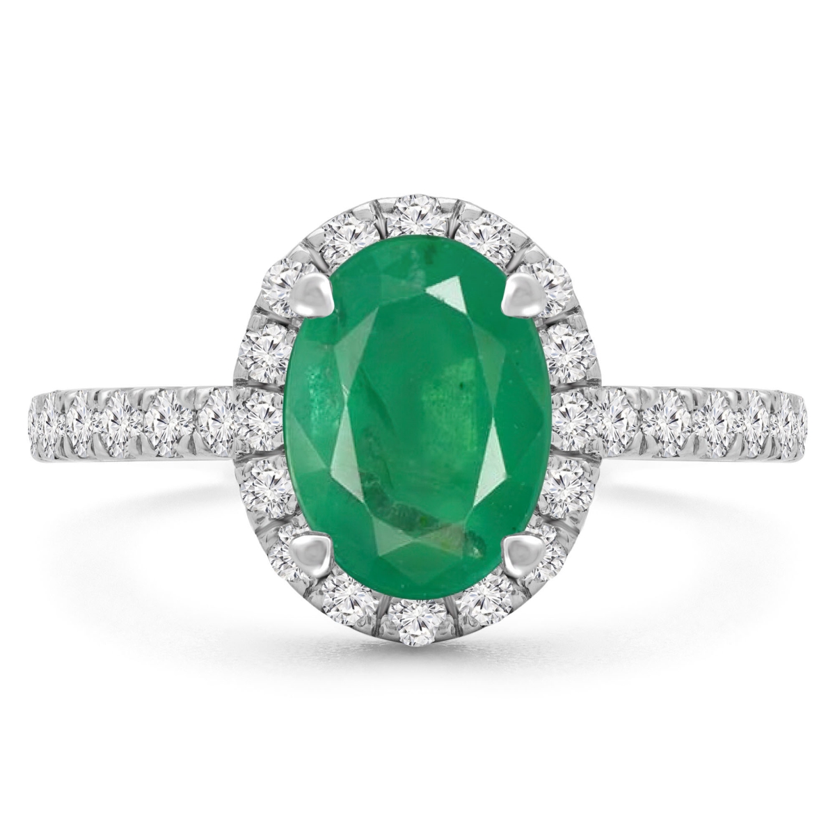 1.9 CTW Oval Green Emerald 4-Prong Oval Halo Engagement Ring in 14K White Gold - Size 4 -  Great Gems, GR3060337