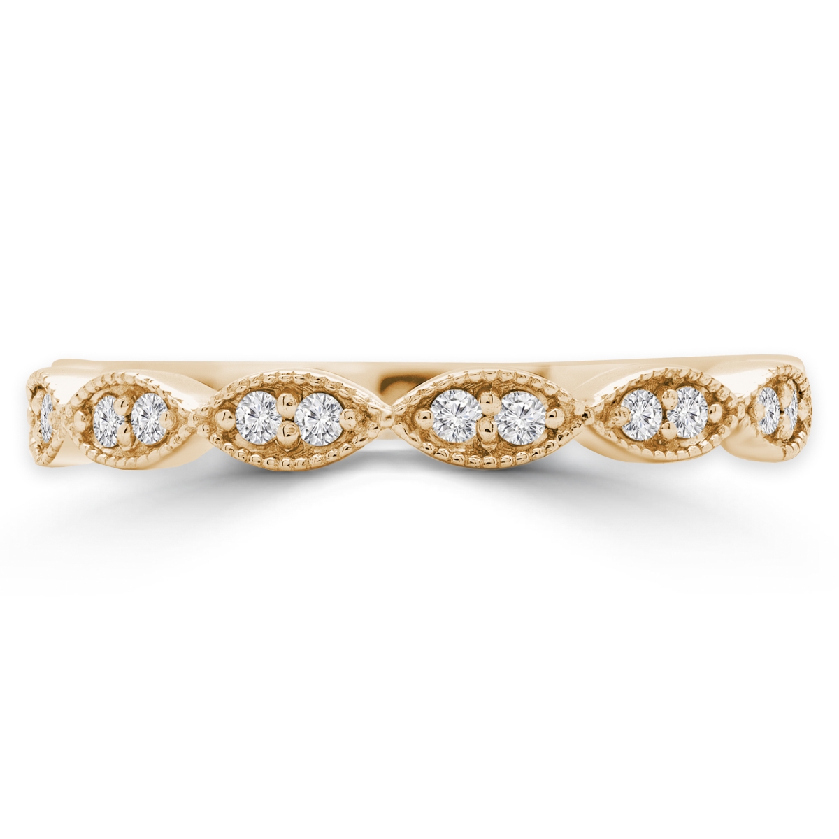 MD210132-8 0.13 CTW Round Diamond Vintage Semi-Eternity Wedding Band Ring in 14K Yellow Gold - Size 8