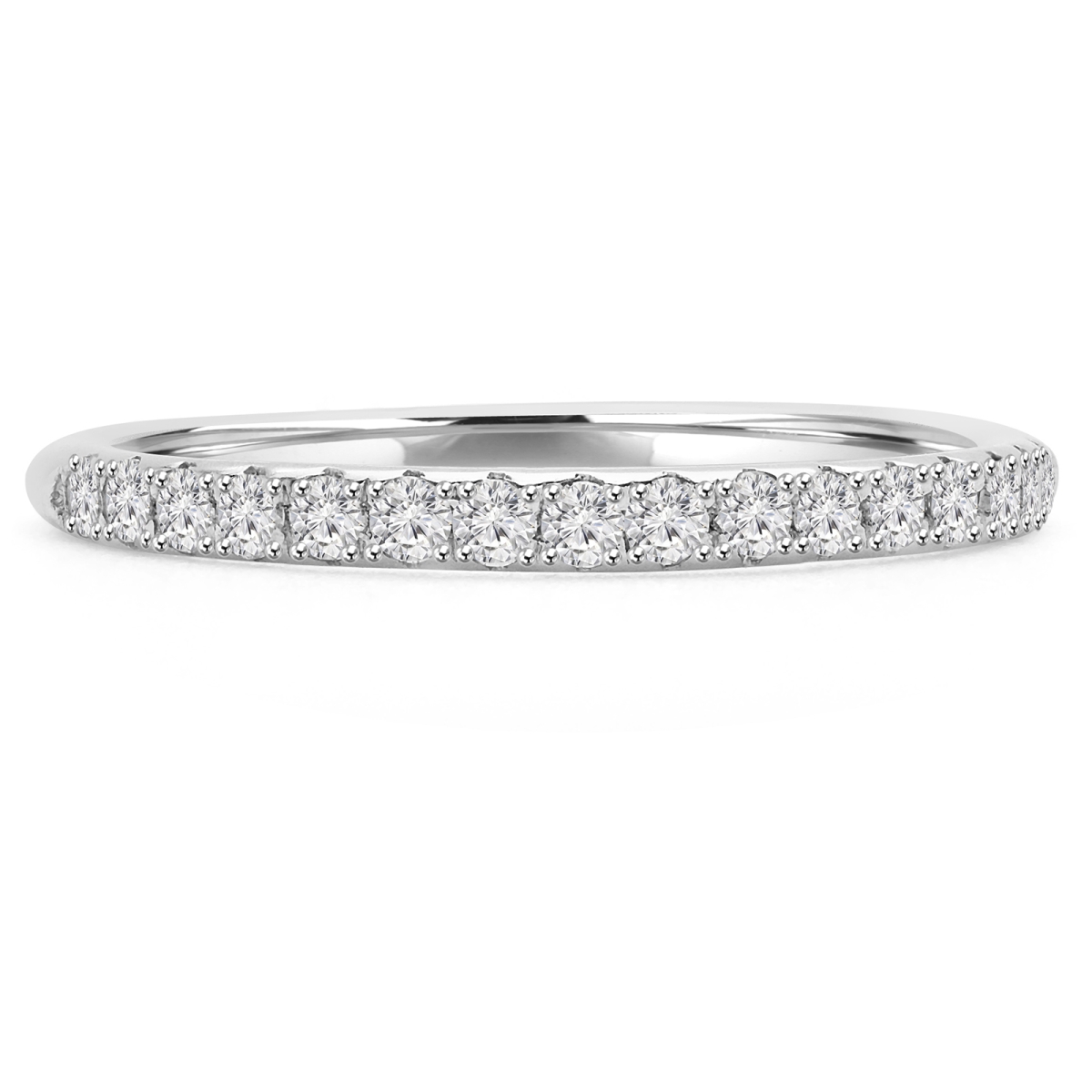 MD210133-6 0.2 CTW Round Diamond Semi-Eternity Wedding Band Ring in 14K White Gold - Size 6