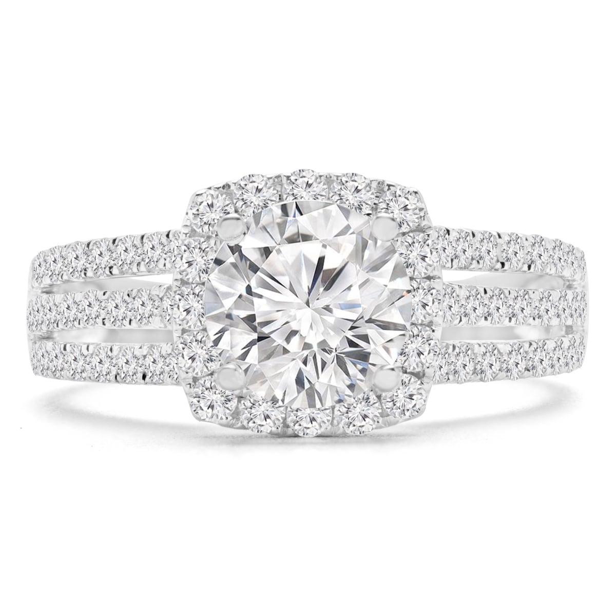 MD210355-4.5 1.75 CTW Round Diamond Split-Shank Halo Engagement Ring with Accents in 14K White Gold - Size 4.5