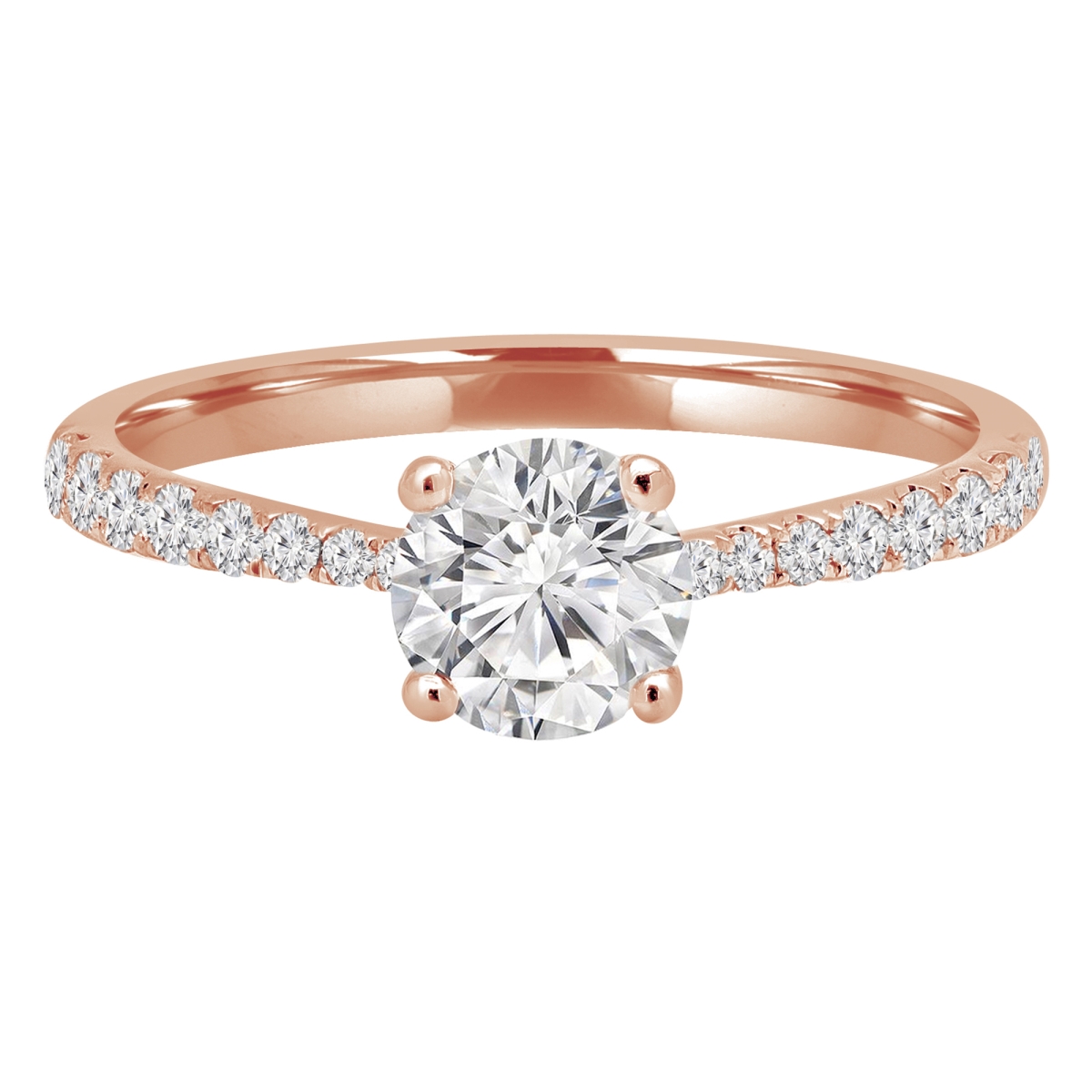 0.8 CTW Round Diamond Solitaire Engagement Ring with Accents in 14K Rose Gold - Size 8