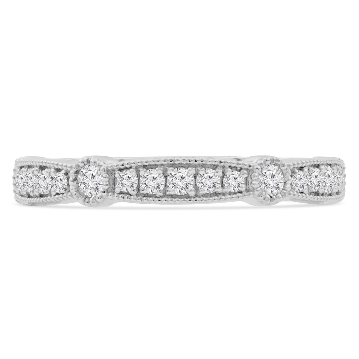 0.4 CTW Round Diamond Vintage 0.75 Way Semi-Eternity Anniversary Wedding Band Ring in 14K White Gold - Size 9