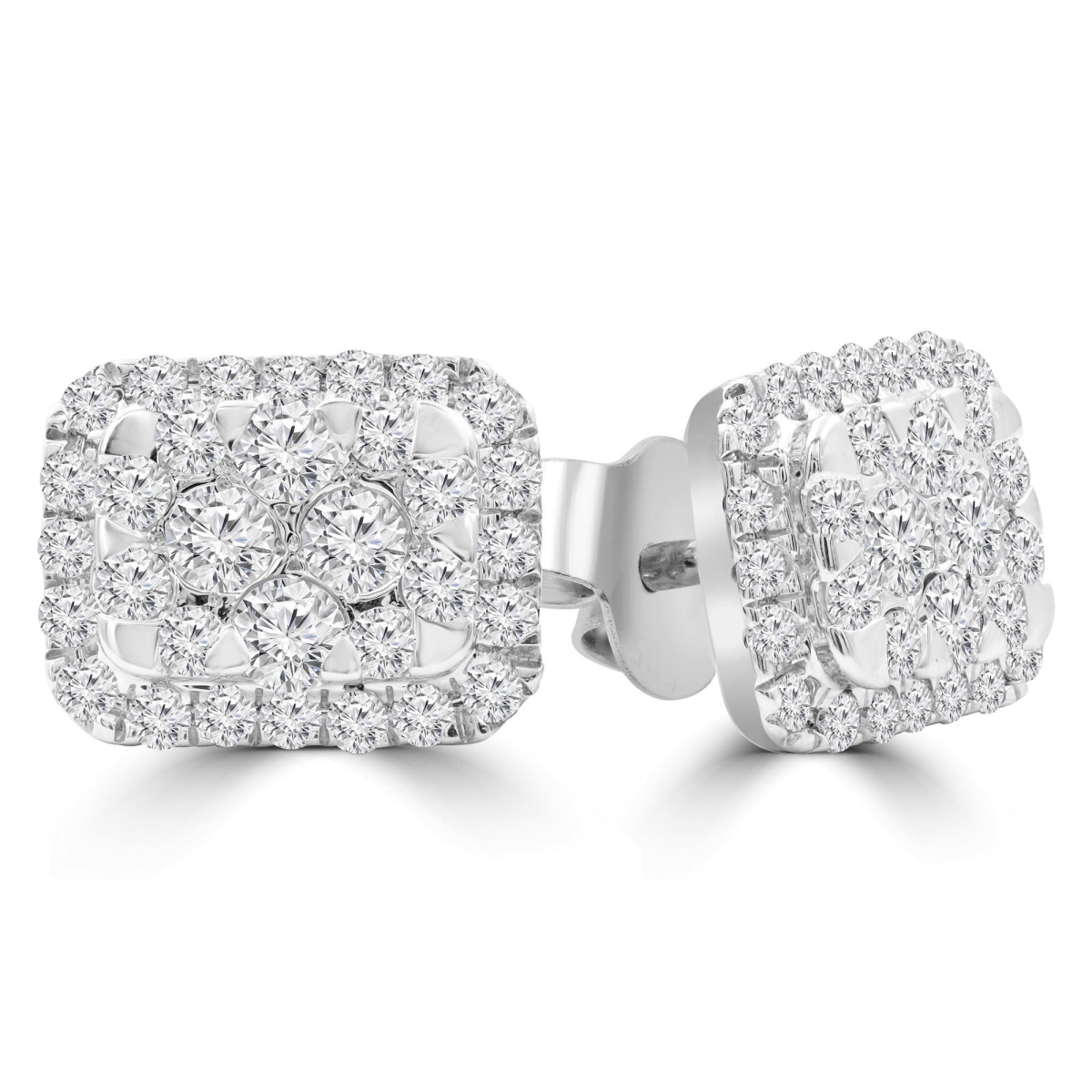 MDR210073 0.8 CTW Round Diamond Cluster Halo Stud Earrings in 14K White Gold -  Majesty Diamonds