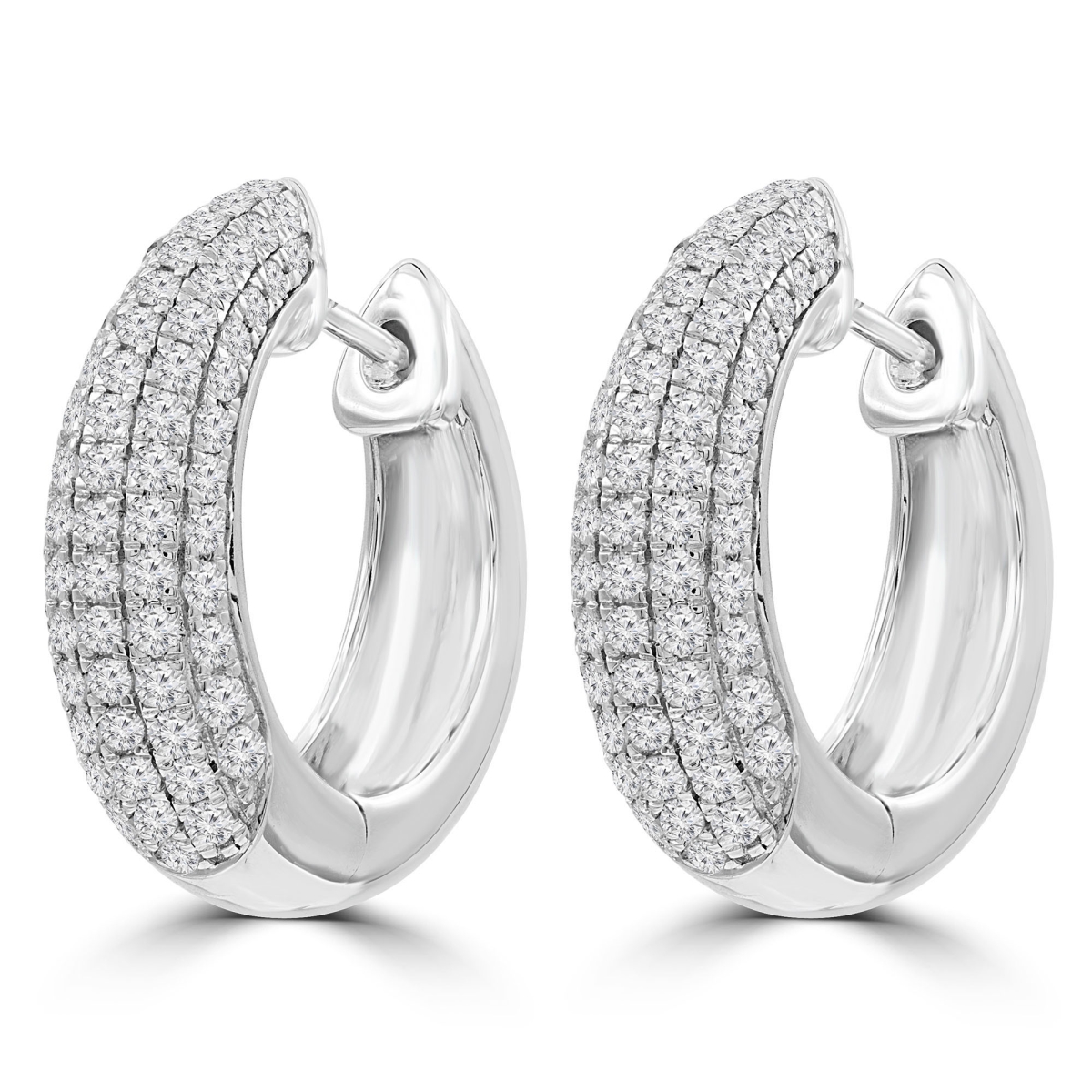 0.9 CTW Round Diamond Five-Row Huggie Earrings in 14K White Gold