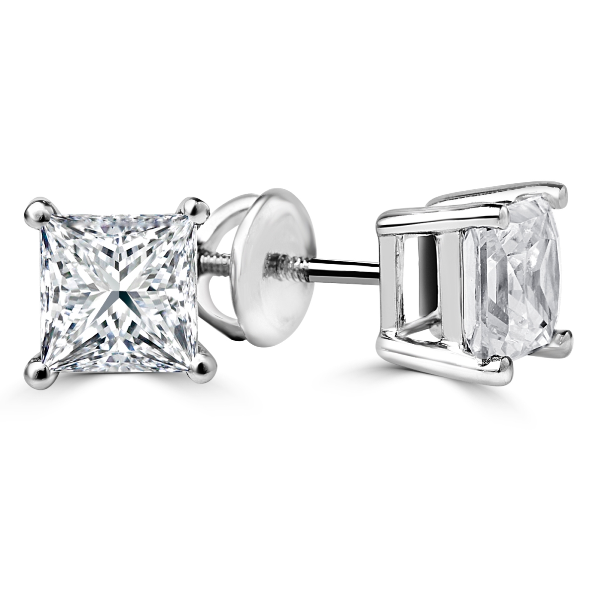 0.88 CTW Princess Diamond 4-Prong Stud Earrings in 14K White Gold