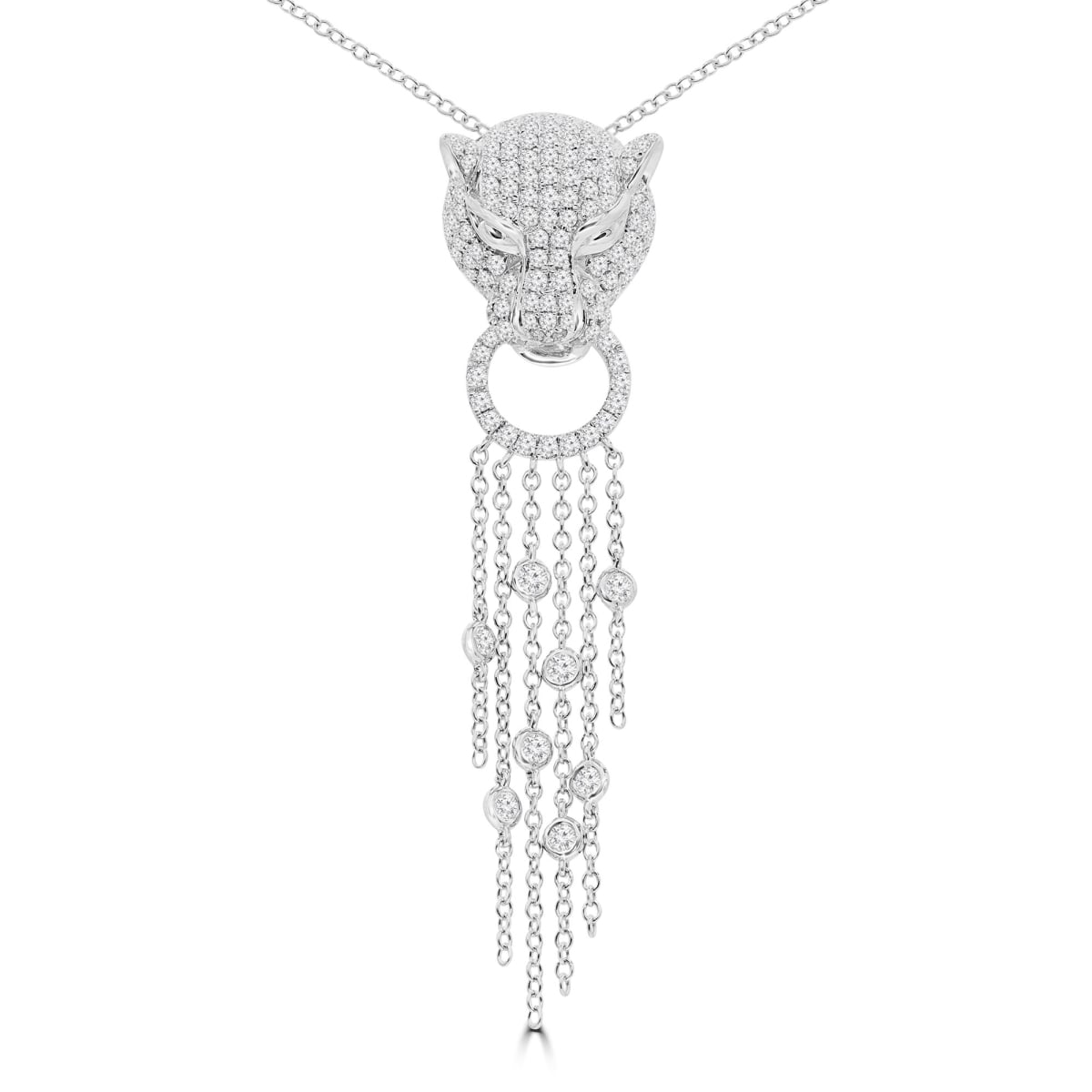 1.5 CTW Round Diamond Panther Fancy Pendant Necklace in 18K White Gold