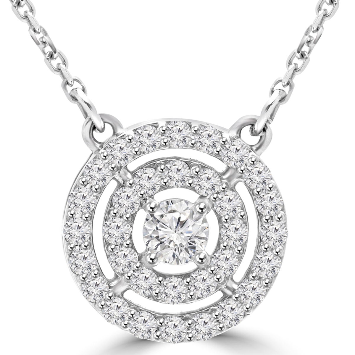 MD210215 0.6 CTW Round Diamond Double Halo Necklace in 14K White Gold