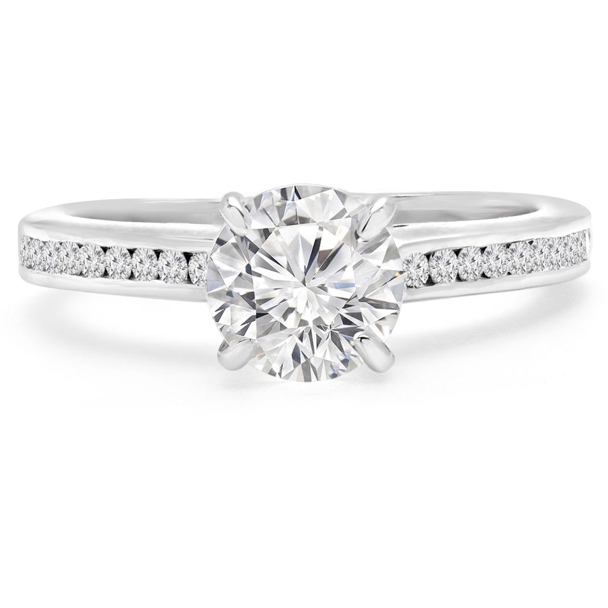 1.25 CTW Round Diamond Solitaire Engagement Ring with Channel Set Accents in 14K White Gold - Size 5.5 -  Great Gems, GR3061037