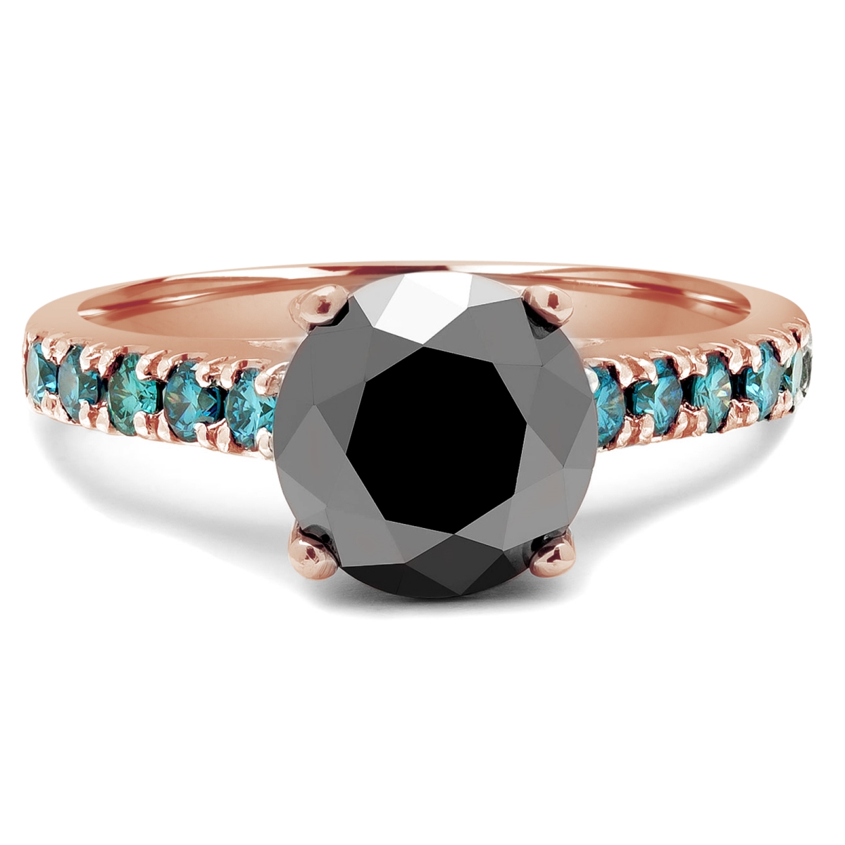 MD210318-5 2.5 CTW Round Black Diamond Cathedral Solitaire Engagement Ring with Accents in 14K Rose Gold - Size 5