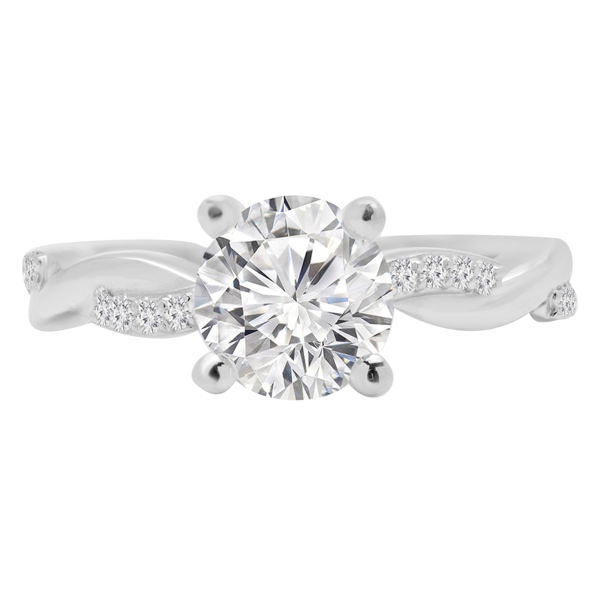 MD210329-8 1.25 CTW Round Diamond Braided-Shank Solitaire Engagement Ring with Accents in 14K White Gold - Size 8