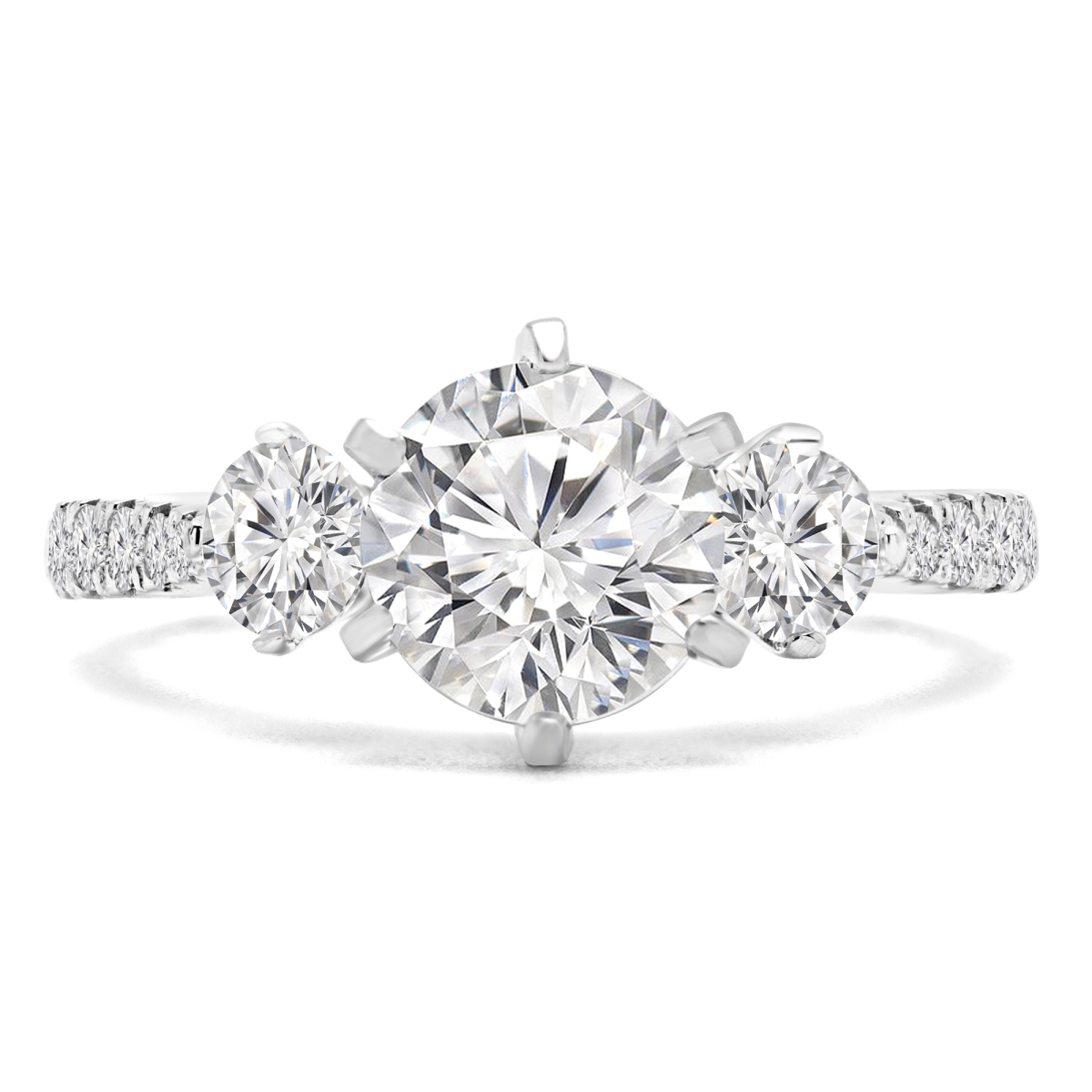 MD210338-4.5 2.1 CTW Round Diamond 6-Prong Tappered Three-Stone Engagement Ring with Accents in 14K White Gold - Size 4.5