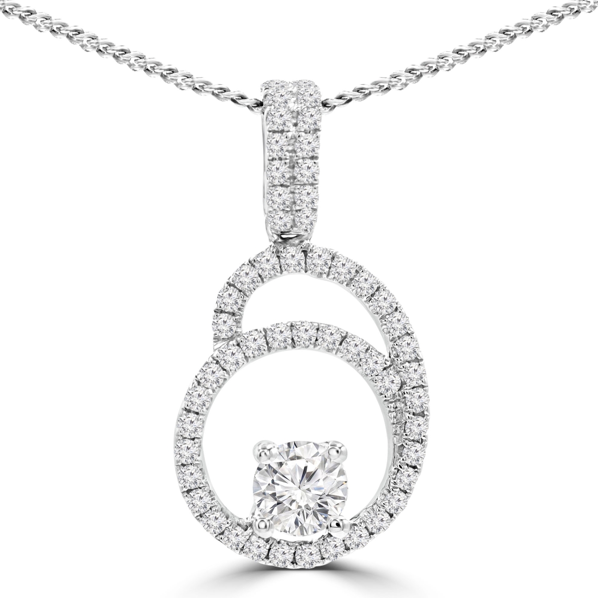 MD210062 0.66 CTW Round Diamond Double Halo Pendant Necklace in 18K White Gold