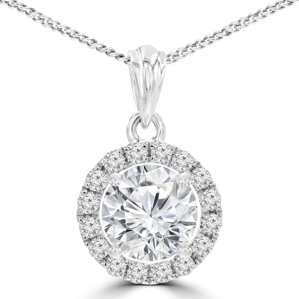 MD210064 1.9 CTW Round Diamond Halo Pendant Necklace in 18K White Gold