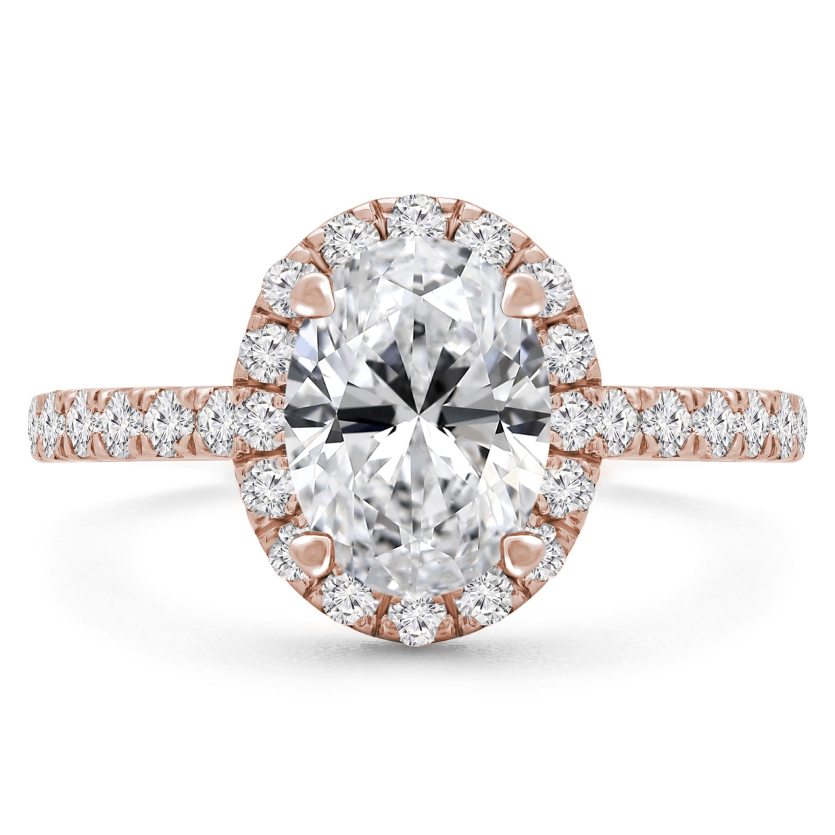 MD210114-4.5 1.88 CTW Oval Diamond 4-Prong Oval Halo Engagement Ring in 14K Rose Gold - Size 4.5