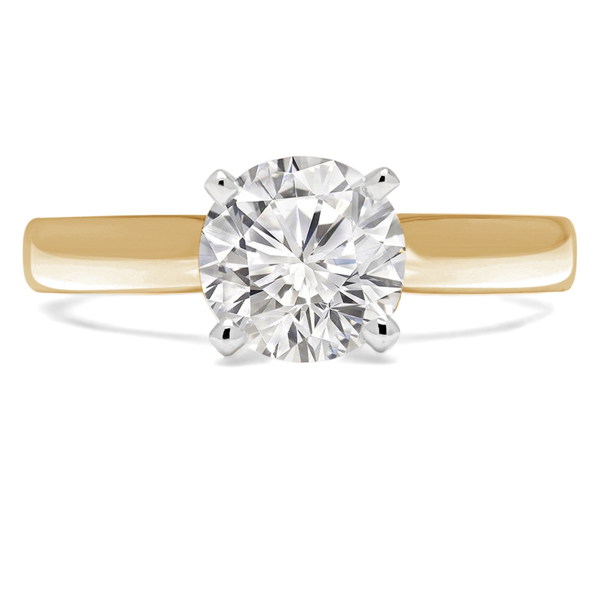 MD210125-6 1.13 CT Round Diamond Cathedral Solitaire Engagement Ring in 14K Yellow Gold - Size 6