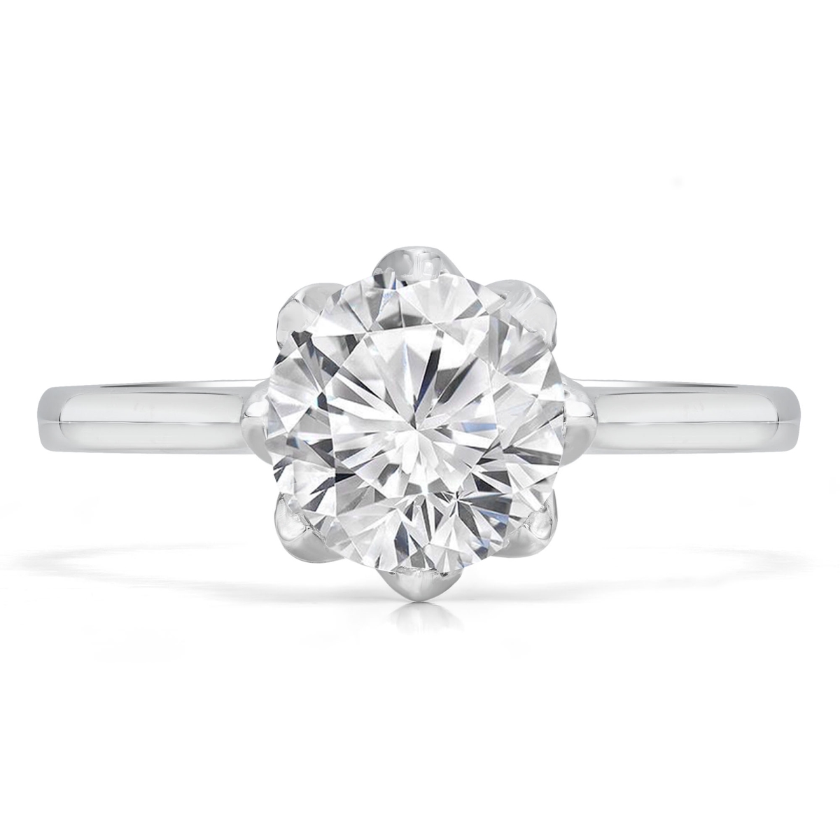 MD210152-7.5 1 CT Round Diamond 8-Prong Solitaire Engagement Ring in 14K White Gold - Size 7.5